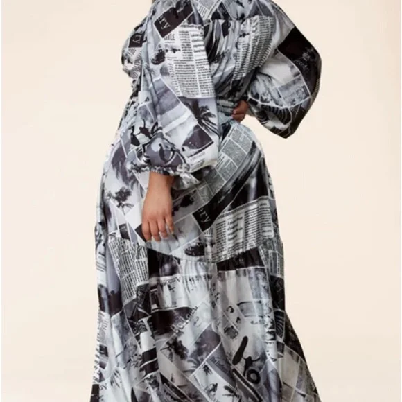 L'ATISTE | Dresses | Nwt Latiste Large Newspaper Print Maxi Dress | Poshmark